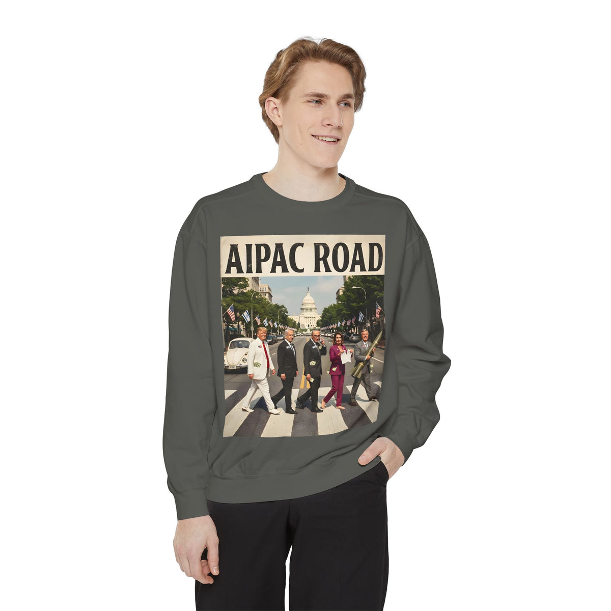 AIPAC Road — Sweatshirt | Political Satire Lobbying Art
