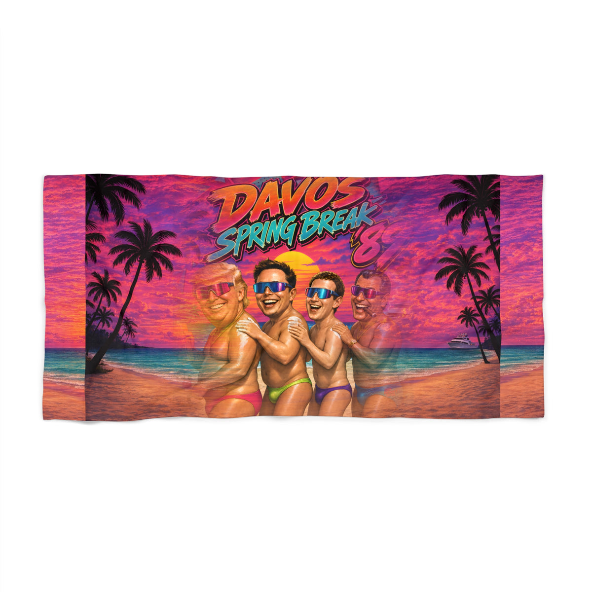 Davos Spring Break '89 — Beach Towel | Oligarch Satire Art
